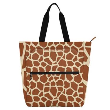 Imagem de GAIGEO Bolsa feminina de couro com pele de girafa, marrom, para trabalho, lona, praia, livros, zíper, bolsas para professores com compartimentos