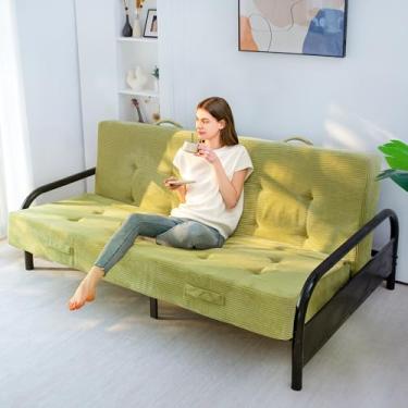 Imagem de MAXYOYO Colchão Futon tamanho casal de 20 cm com alças, sofá-cama dobrável tufada (moldura não incluída), colchão dobrável versátil para dormir no chão, sala de estar e quarto de hóspedes, verde