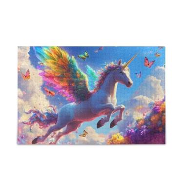 Imagem de Quebra-cabeças coloridos com nuvem de unicórnio de 500 peças, complexos de papel e madeira para adultos com bolsa de armazenamento