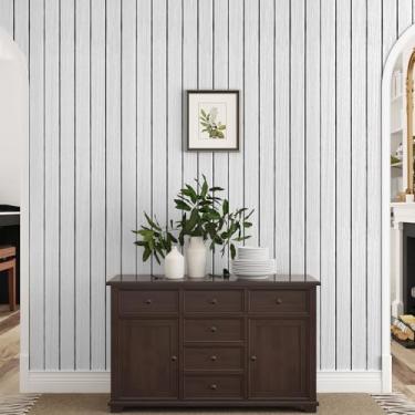 Imagem de Yullpaper Painel de parede de ripas de madeira cinza claro papel de parede descascar e colar papel de parede de ripas autoadesivo painel de madeira cinza para quarto parede vinil papel de contato de