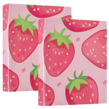 Imagem de Fichário de organização fofo de morango, fichário espaçoso de 3,8 cm com bolsos, ideal para escritório, escola, casa