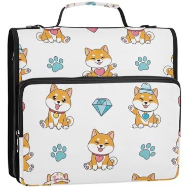 Imagem de Documento 3 fichários para fichários de 3 cm Anel D para cães fofos e divertidos, organizador com zíper, portfólio e estojo, suporte para pasta de anel, bolsa de fichário de ensino médio com alça