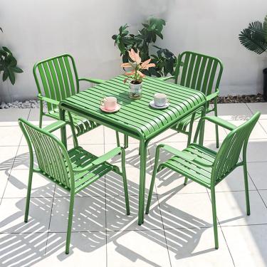 Imagem de LOERSS Conjunto de jantar de pátio externo de 5 peças para todos os climas, conjunto de mesa de bistrô de alumínio para jardim, mesa de pátio de alumínio com 4 cadeiras empilháveis de encosto alto