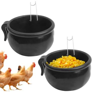 Imagem de Pacote com 2 copos de borracha para comida de galinha, tigela de alimentação de pombo, alimentador de pássaros, acessório de gaiola para aves domésticas