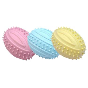 Imagem de Brinquedo Dental Mordedor Puxador para Cachorros Cães Pequenos Porte Pet Anti-Stress Resistente Osso Donut Rugby (Rugby KIT)