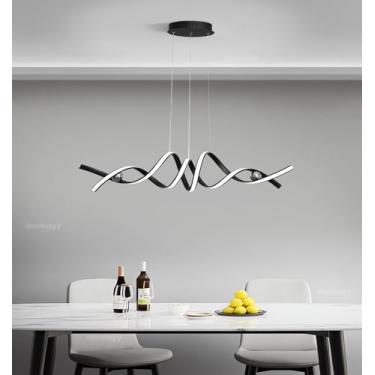 Imagem de Luminária de teto LED com controle remoto, lustre LED moderno de 39,37 polegadas, dimerizável, com altura ajustável, ideal para sala de estar, sala de jantar, cozinha e escritório (preto, B)