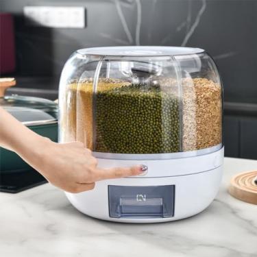 Imagem de Dispensador Rotativo de Grãos 6 Divisórias – Organizador de Cozinha para Cereais, Arroz, Feijão e Alimentos Secos, Porta Grãos com Armazenamento Inteligente, 23CM