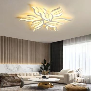 Imagem de Luminária de teto LED moderna com design de flor, 84 cm (33 polegadas), dimerizável, ultrafina, em acrílico, com controle remoto, ideal para sala de estar, quarto e sala de jantar (branca, 9