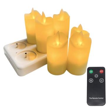 Imagem de Velas sem chama cintilantes Pacote de 6 LED realistas recarregáveis com Controle Remoto 4 Teclas Elétricas Plástico em Amarelo Quente para Casa Festa