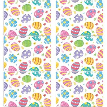 Imagem de Jogo americano de ovos de páscoa, conjunto de 6 tapetes de mesa de plástico para ovos de Páscoa felizes, flores de primavera, aquarela, ovos coloridos, decoração de mesa lavável para decoração de mesa