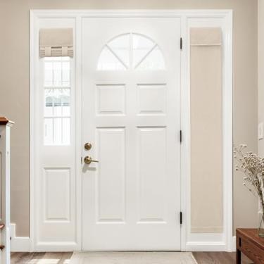 Imagem de MIULEE Cortinas de luz lateral 100% blackout de linho para porta da frente, persianas de janela de porta lateral de privacidade sem furadeira, isolamento térmico, escurecimento de ambientes pequenos