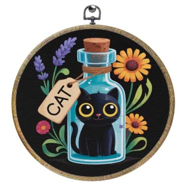 Imagem de Gatos pretos com lua emoldurada decoração de parede em tela arte de parede arte pendurada arte 0555