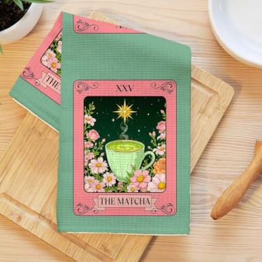 Imagem de Toalhas de cozinha com tema de tarô Matcha, toalha de mão macia absorvente, panos artísticos de waffle para cozinha, banheiro, sala de estar, casa, presentes de tarô para mulheres, mãe e tia
