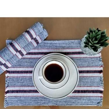 Imagem de Jogo Americano Natal 4 Peças Algodão Artesanal Tear Manual - Mesa Posta Rústica Elegante (Preto Vermelho)