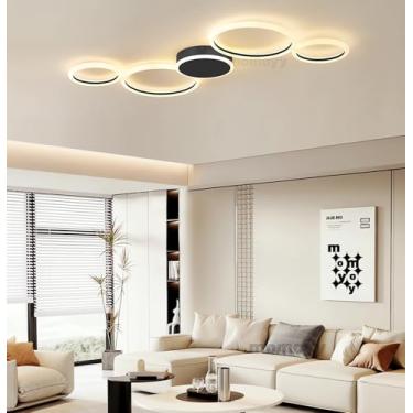 Imagem de Luminária de teto LED moderna, redonda, para sala de estar, com intensidade regulável e controle remoto, ideal para quarto, cozinha, escritório e sala de jantar (preta).