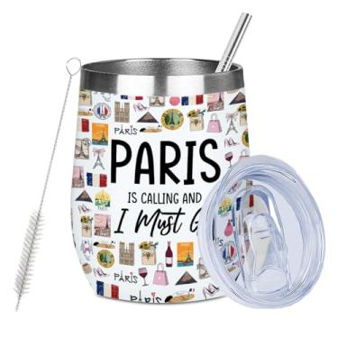 Imagem de PQV França Presentes Viagem Lembrança Copo de Vinho 340 g Copo de Vinho Isolado com Tampa Copo de Vácuo de Palha, Amante de Paris para Mulheres Homens Amigo Bestie Aniversário Viagem de Natal