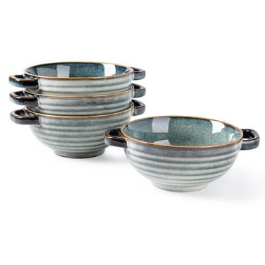 Imagem de GBHOME Tigelas de sopa de cerâmica com alças duplas, conjunto de copos de sopa de 680 g para sopa, cereal, ensopado, salada, macarrão, ramen, seguro para micro-ondas e lava-louças, conjunto de 4