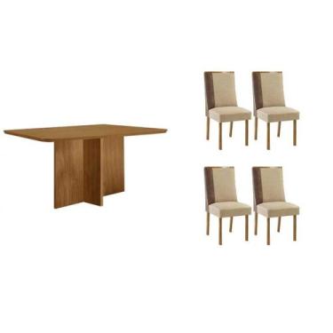 Imagem de Sala Jantar Mesa Berlim Tampo Curvo 120cm+4 Cadeiras Tilia Madeira Nat