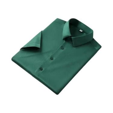 Imagem de Camisa Social Masculina Preta De Seda 5XL Manga Curta Não Amassa Verão