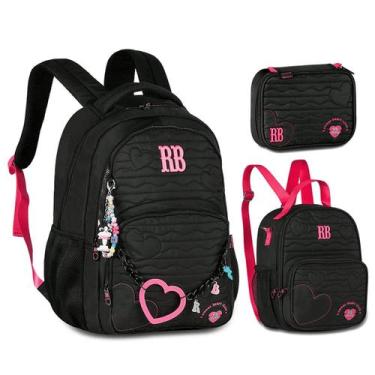Imagem de Kit Rebecca Bonbon Heart Beats Mochila Costa Estojo E Lancheira Nova C