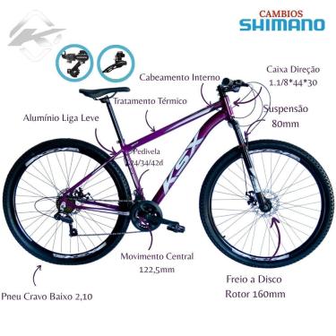 Imagem de Bicicleta Aro 29 Ksx Freios á Disco Cambio Traseiro e Dianteiro Shimano 24v-Unissex