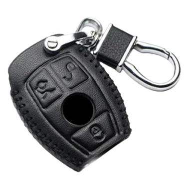 Imagem de Capa de chaveiro de couro genuíno para chave de carro compatível com Benz CLS CLA GL R SLK AMG ABCS Class Acessórios de suporte remoto(A Black)