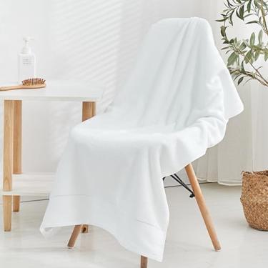 Imagem de Toalha de banho premium de algodão de fibra longa, trama acetinada de grau platina, grossa e macia com absorção excepcional, toalha de rosto de luxo de hotel para adultos (branca)