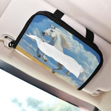 Imagem de SEHANY Suporte de lenços de carro Majestic Horse, caixa de lenços para carro, viseira solar, porta-guardanapos retangular, dispensador de máscara de carro, caixa de lenços de papel para automóveis