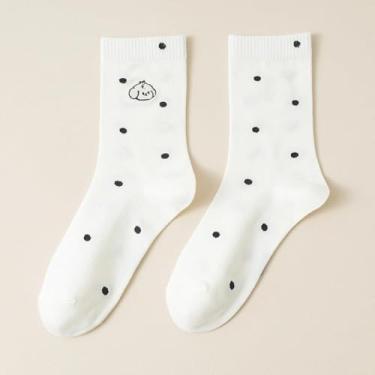 Imagem de Um par de meias para crianças, meias de cano médio de algodão puro, bordado de cachorrinho de bolinhas, pelo cinza sem ossos, Branco, 21