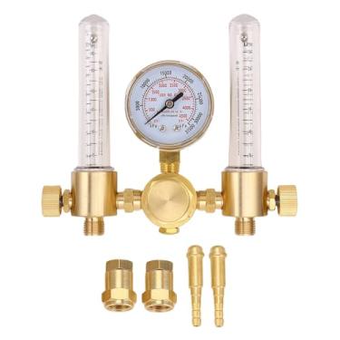 Imagem de Fafeicy Medidor de Vazão Regulador de Argônio, Construção de Latão de Entrada CGA580 0-4500PSI Medidor de Vazão Duplo 0-60CFH para Soldagem MIG TIG, Com Conector de Mangueira de 1/4 de