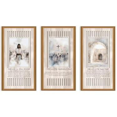 Imagem de Ausril 3 peças Boho Christian Presépio de madeira arte de parede nascimento de Jesus decoração de parede arte católica pendurada arte religiosa de Natal para igreja sala de estar quarto 7,9 x 15,8