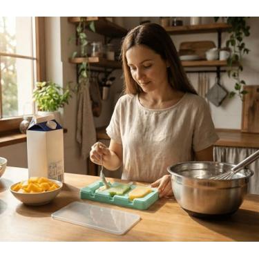 Imagem de Moldes de picolé de desenho animado infantil, moldes de sorvete de silicone de grau alimentício de cavidade, com palitos reutilizáveis, design plano antiaderente