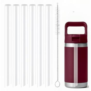 Imagem de Joshey 6 canudos de substituição reutilizáveis compatíveis com YETI Rambler Jr. Garrafa de água infantil de 1,020 g, canudos de plástico de substituição com 1 escova de limpeza para copo YETI