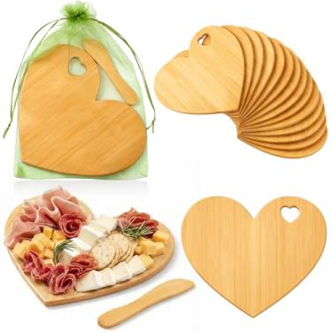 Imagem de Nuenen 20 peças mini tábua de corte de madeira a granel com alça, charcutaria de madeira para artesanato, gravação a laser com facas, sacos de organza, lembrancinhas de festa de casamento, presente de