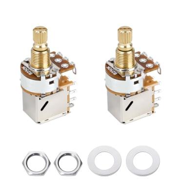 Imagem de Banworks Potenciômetros de latão B250K M8 com rosca push pull, tamanho métrico, eixo curto dividido de 18 estrias (comprimento de 15 mm) Potenciômetros lineares cônicos para guitarras Squier/Epiphone
