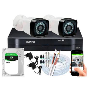 Imagem de Kit Cftv 2 Cameras Segurança 720p Full Hd Dvr Intelbras 4ch 500GB