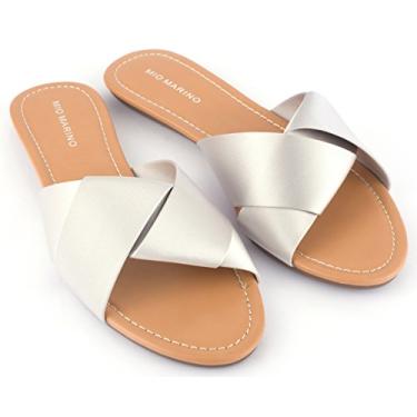 Imagem de Sandálias Mio Marino Slide para mulheres, faixa transversal de cetim para mulheres, slides femininos de nó fechado em uma caixa de presente cinza claro