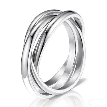Imagem de Conjunto de anéis de casal de laço triplo - anel giratório giratório para alívio da ansiedade para ele e ela, joia minimalista de aço de titânio polido, 8, Cobre, Sem pedra preciosa