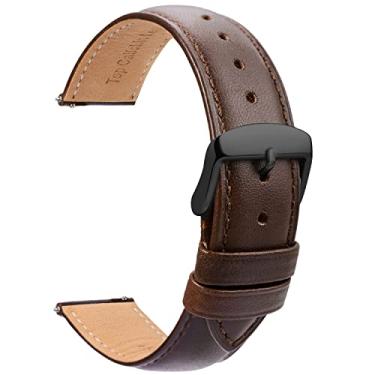Imagem de TStrap Pulseira de couro masculina - pulseira de relógio marrom de liberação rápida para mulheres - pulseira de relógio inteligente macia com fivela para mulheres - 14 mm, 16 mm, 18 mm, 19 mm, 20 mm,