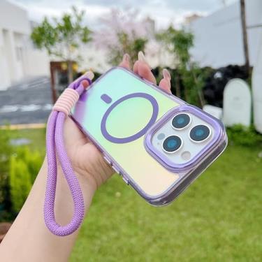 Imagem de IRTGFG Capa protetora magnética com gradiente a laser para iPhone 16E à prova de choque (para iPhone 16E/roxa)