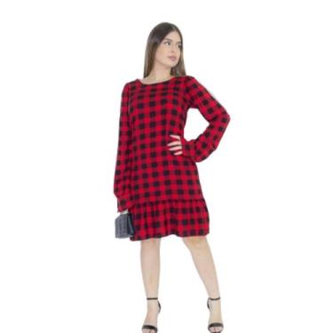 Imagem de Vestido Babado Manga Longa Com Ziper botões liso e estampado  - Mamu, 