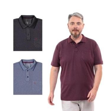 Imagem de Kit 3 Camisa Polo Masculina Plus Size Pique com Bolso Casual-Masculino