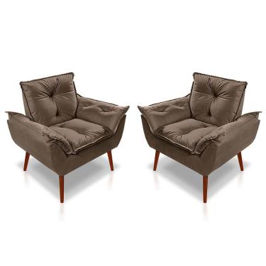 Imagem de Kit 02 Poltrona Opala Decorativa Suede marrom