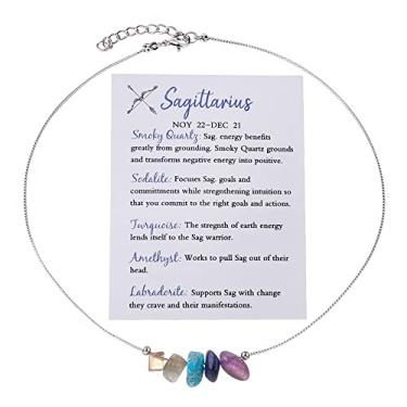 Imagem de Colar gargantilha com 12 constelações do signo do zodíaco, cristal cru, pedra natural, chacra, pedra preciosa, horóscopo, astrologia, joia para mulheres, presente de aniversário, Pedra, Pedra