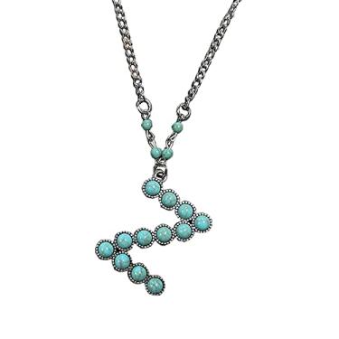 Imagem de Fuqimanman2020 Colar Boho Western Cowgirl Turquesa com pingente de letra inicial A-Z Hippie pedra natural para mulheres meninas joias personalizadas boêmias, Pedra, Turquesa