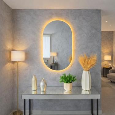 Imagem de Espelho Oval decorativo parede LED Luz Quente - A 90 x L 50 - DEMOGLAS