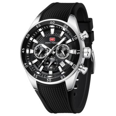 Imagem de MINI Focus Relógio de pulso masculino casual exclusivo (cronógrafo/à prova d'água/luminoso/calendário/24 horas) relógios modernos de pulseira de silicone para homens, Preto