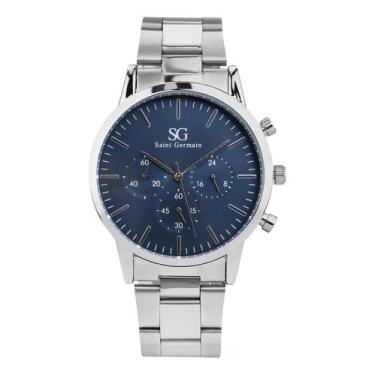 Imagem de Saint Germain Relógio Cronógrafo Masculino, Mostrador Azul, Caixa Prateada, Pulseira em Metal, Movimento Quartzo