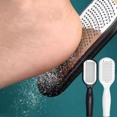 Imagem de 2 peças Esfoliador de pés de aço inoxidável raspado com segurança pele morta lavável lixa pedicure raspador de pé portátil, 205 x 68 mm