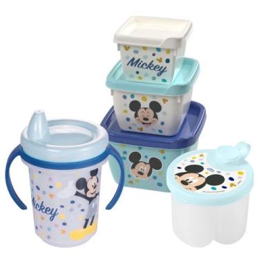 Imagem de Kit infantil caneca com bico, porta leite em pó e conjunto 3 potes Mic